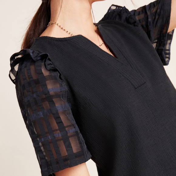 NWT Anthropologie Current Air Betsy Ruffle Top M Medium Black - Picture 2 of 5